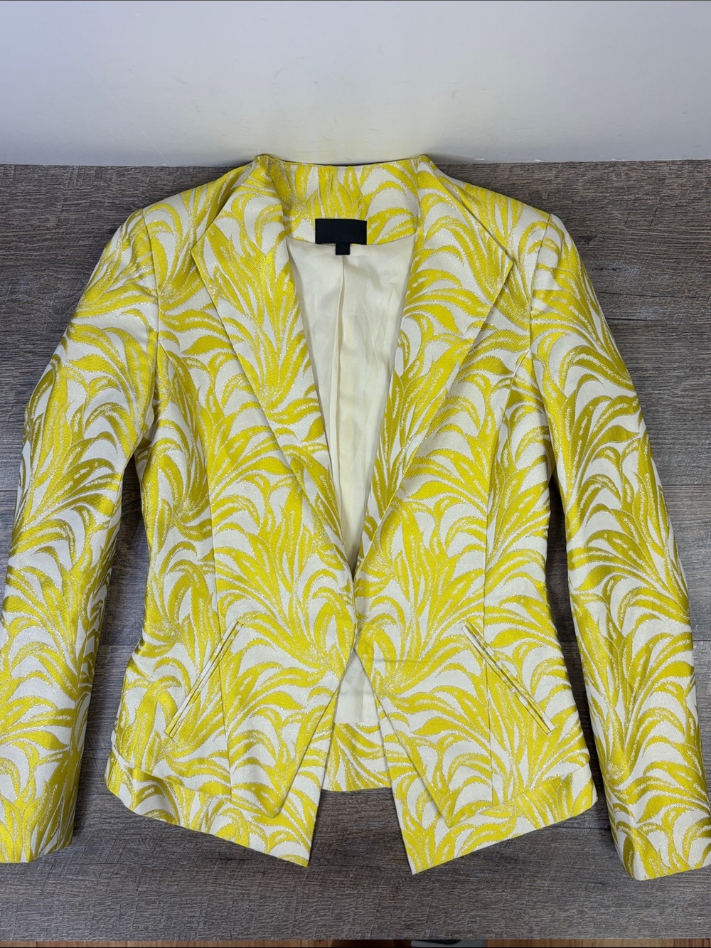 Intermix Yellow White Jacquard Blazer Size P